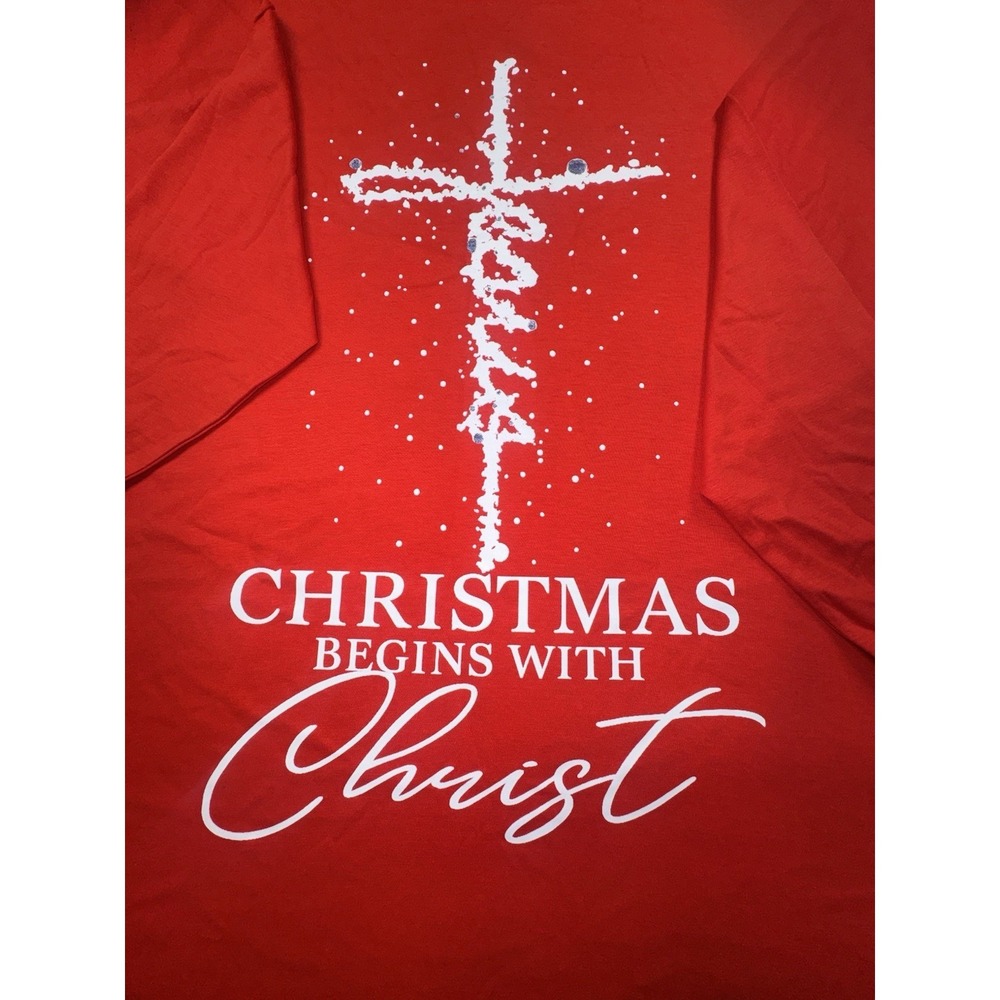 Christmas Begins With Christ Shirt Adult Unisex XL Red Long Sleeve Crew neck NEW